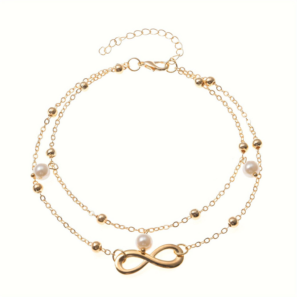 Maes‑Jolie | Anklet | Beaded Figure 8 | Imitation Chain Anklet