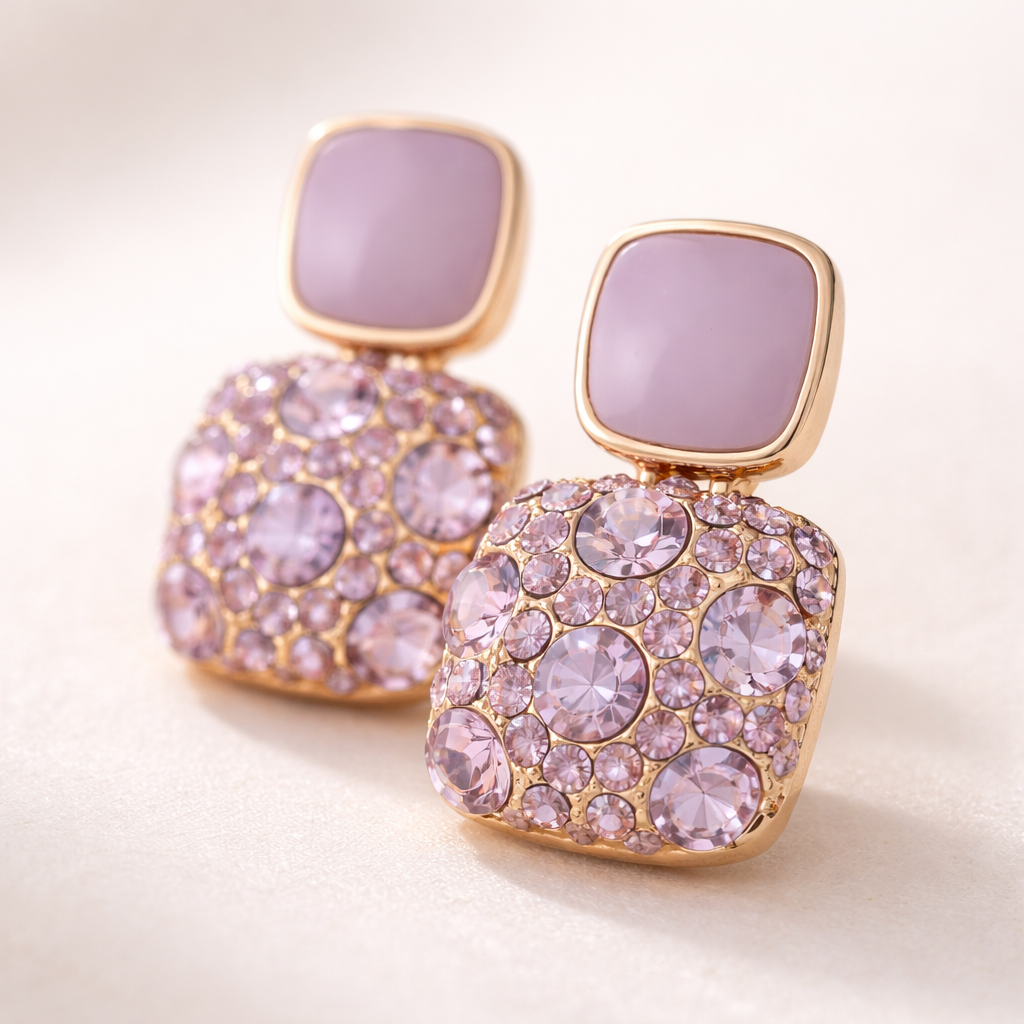Maes-Jolie | Drop Earrings | Sparkling Square Glass | Japanese Korean Style