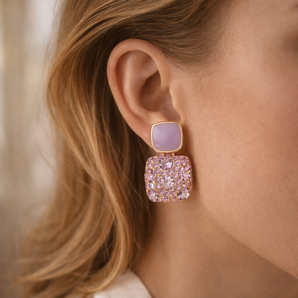 Maes-Jolie | Drop Earrings | Sparkling Square Glass | Japanese Korean Style
