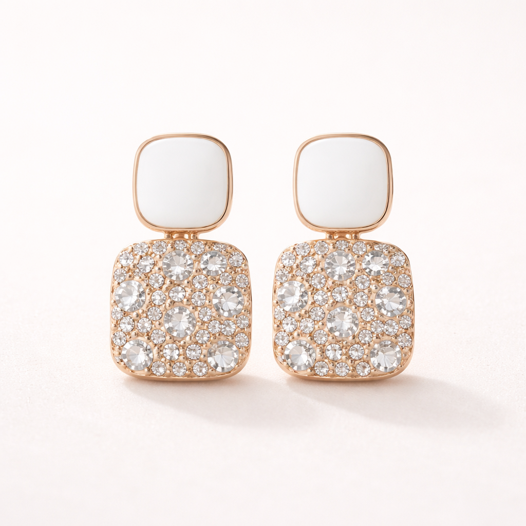 Maes-Jolie | Drop Earrings | Sparkling Square Glass | Japanese Korean Style