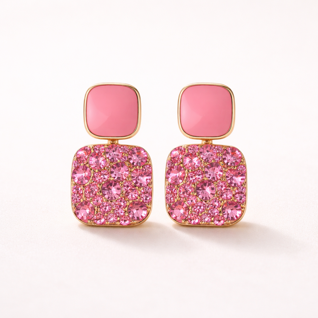 Maes-Jolie | Drop Earrings | Sparkling Square Glass | Japanese Korean Style