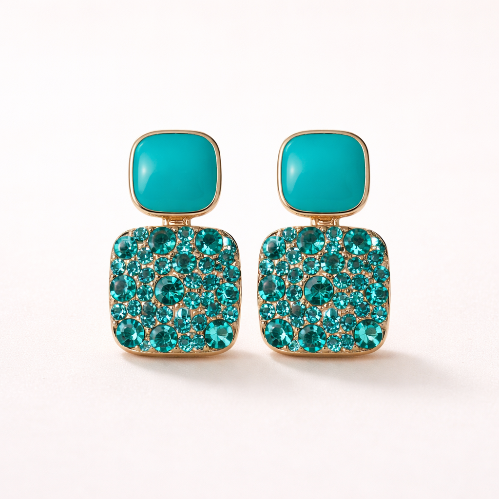 Maes-Jolie | Drop Earrings | Sparkling Square Glass | Japanese Korean Style