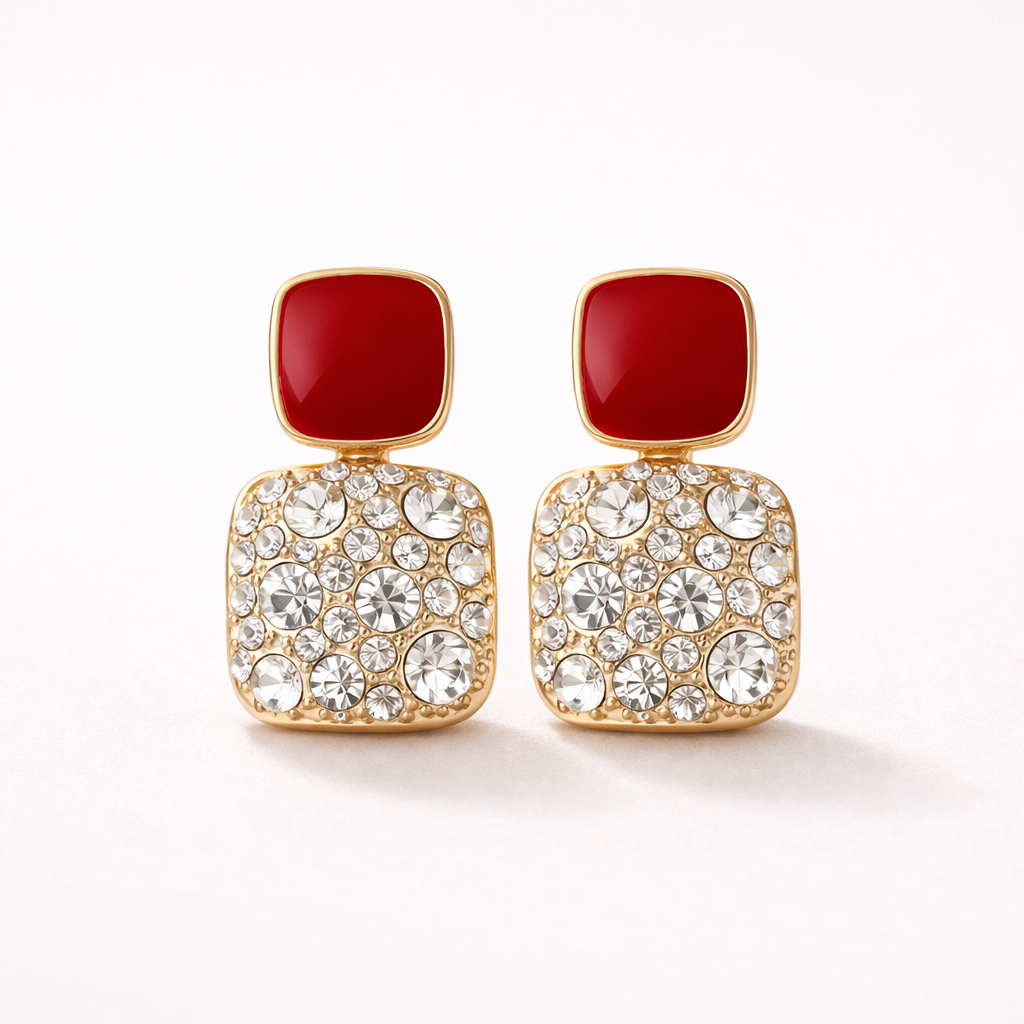 Maes-Jolie | Drop Earrings | Sparkling Square Glass | Japanese Korean Style