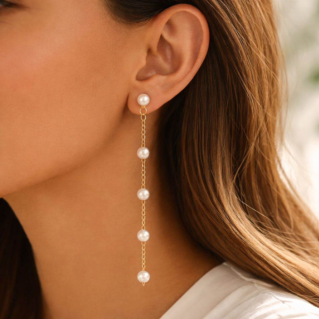 Maes-Jolie | Drop Earrings | Pearl Tassel | Elegant Bridal Earrings