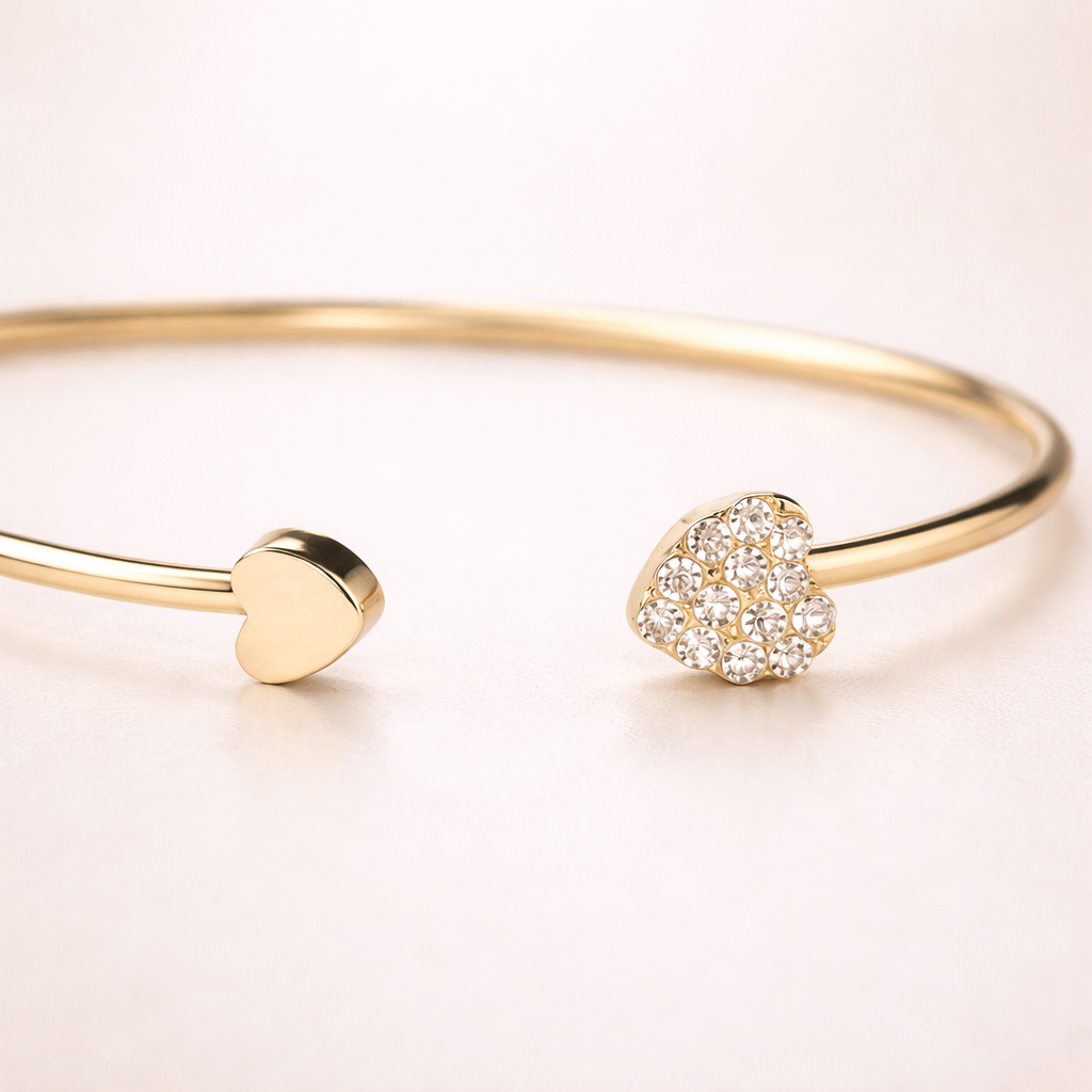 Maes-Jolie | Bangle Bracelet | Heart Open Strass | Elegant Simple Bracelet