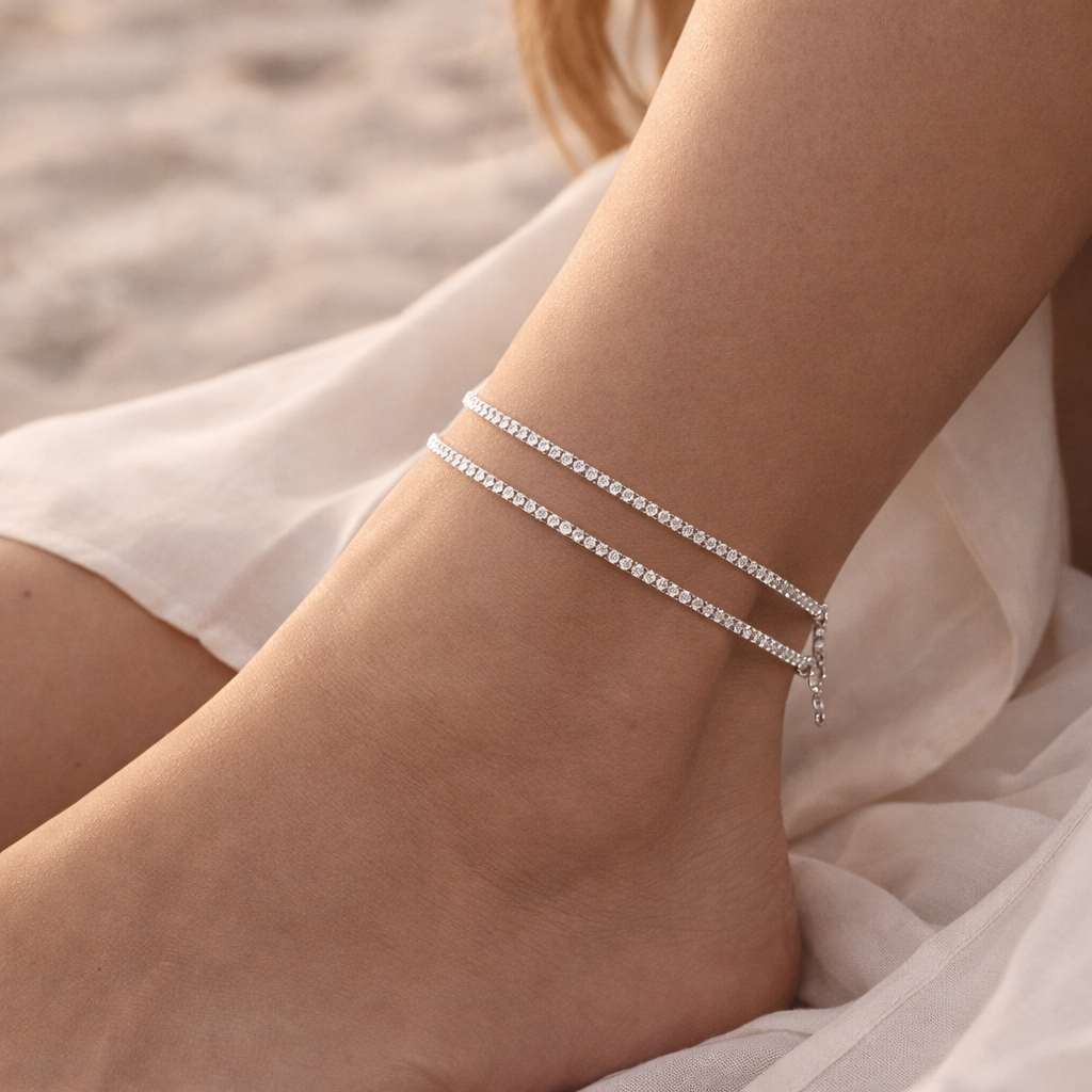 Maes‑Jolie | Anklet Set | Sparkling Simple Duo | Holiday Casual Anklets
