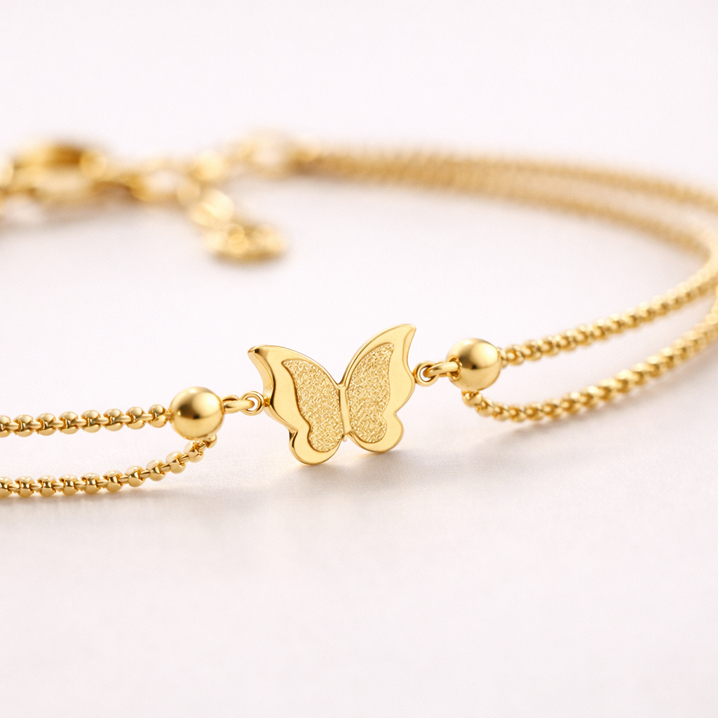 Maes‑Jolie | Anklet | Matte Butterfly Chain | Hypoallergenic Steel Anklet