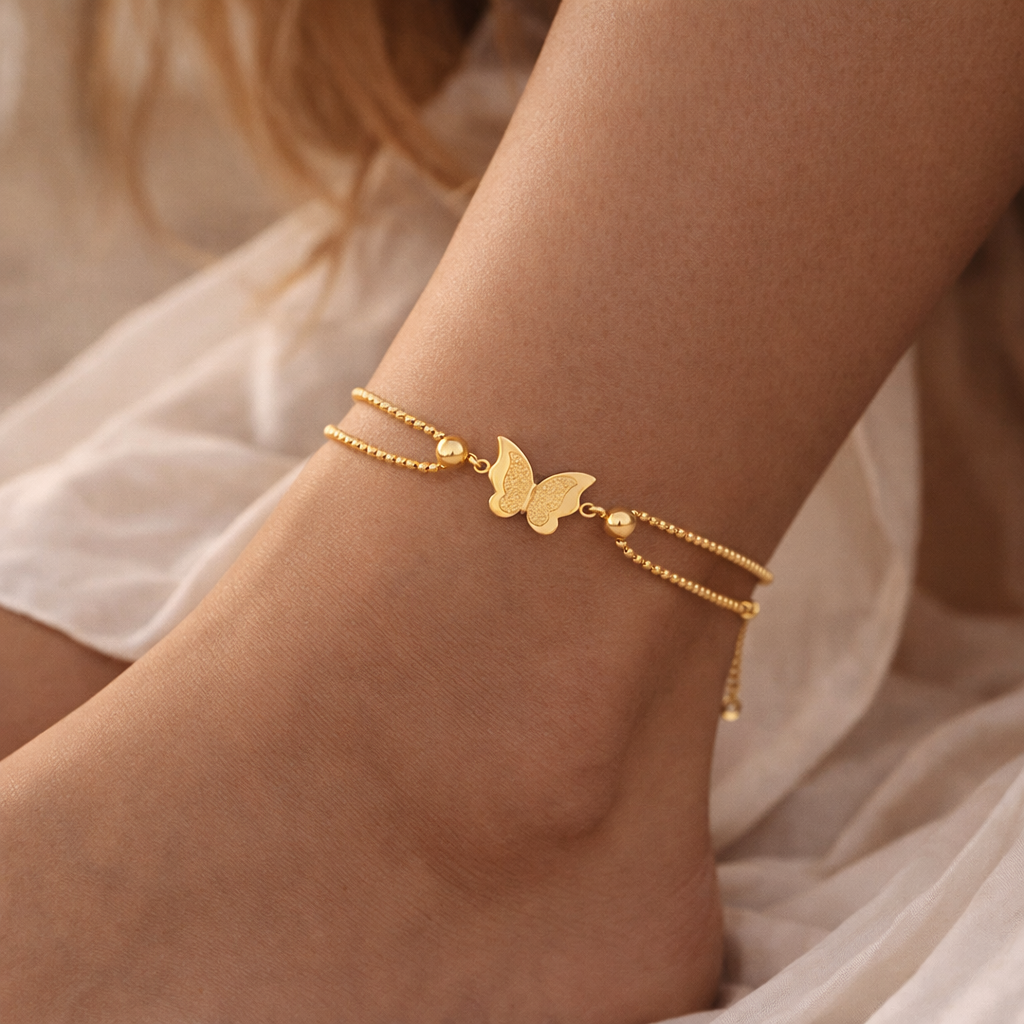 Maes‑Jolie | Anklet | Matte Butterfly Chain | Hypoallergenic Steel Anklet