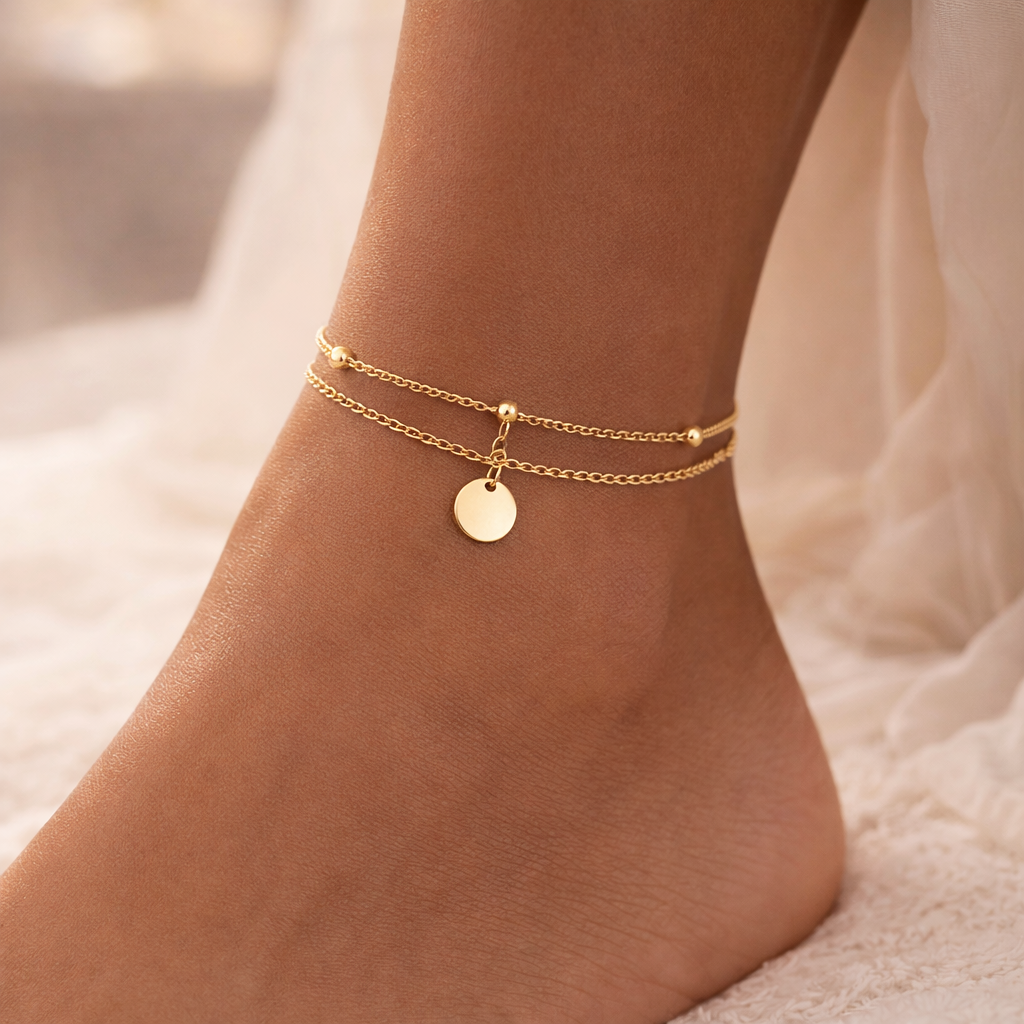 Maes‑Jolie | Anklet | Round Pendant Layered | Elegant Women’s Anklet