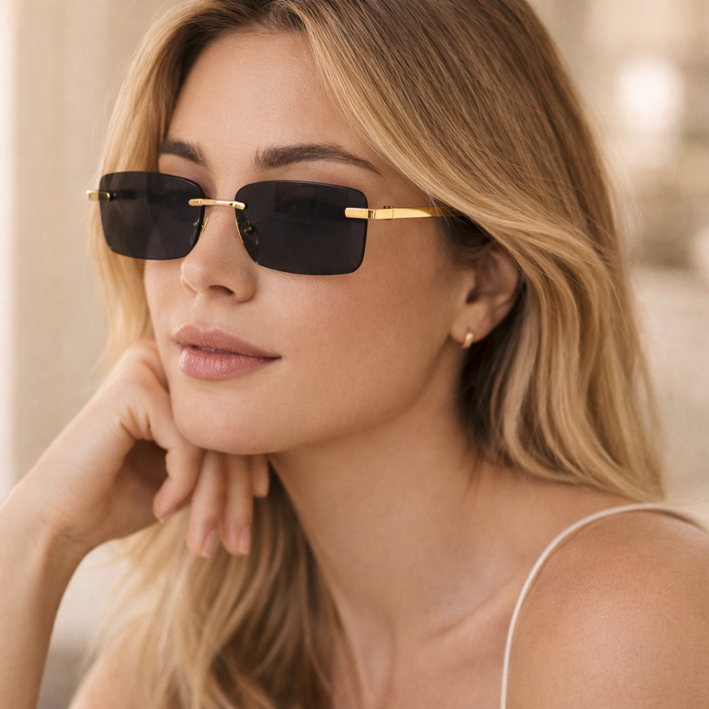 Maes-Jolie | Rimless Sunglasses | Rectangular Minimalist Frame | Lightweight Women's Eyewear