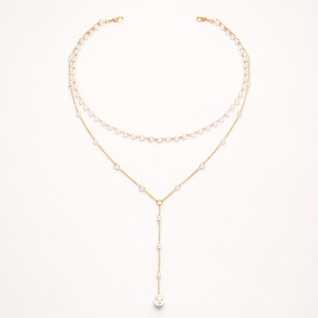 Maes-Jolie | Necklace | Layered Pearl Tassel | Vintage Adjustable Pendant