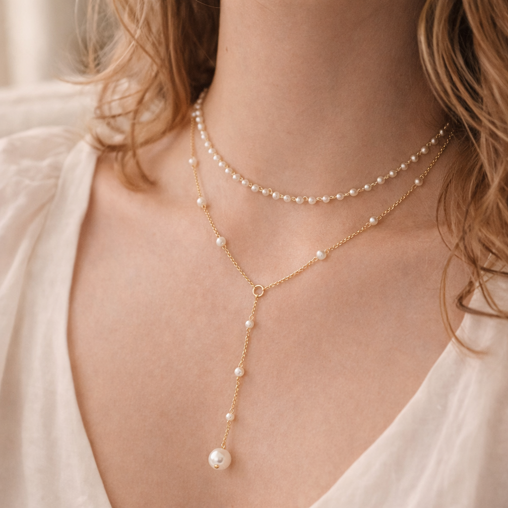 Maes-Jolie | Necklace | Layered Pearl Tassel | Vintage Adjustable Pendant