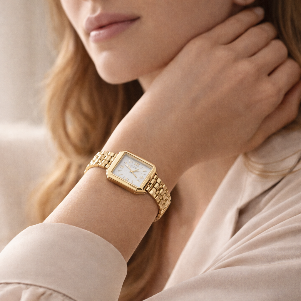 Maes‑Jolie | Wrist Watch | Square Dial Steel Band | Chic Casual Timepiece